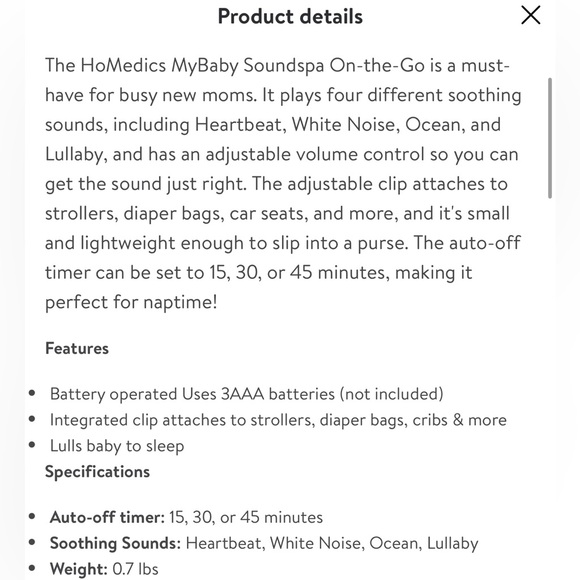 NWT: HOMEDICS MyBaby SoundSpa On-the-Go - Picture 5 of 5